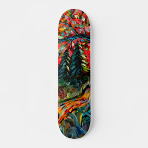 Skateboard Pintura De Árbol Y Río Coloridos