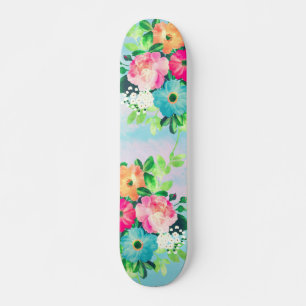 Skateboard Pintura de color de agua floral de Rosas de la épo