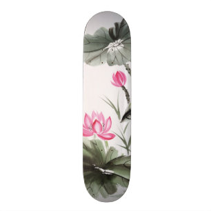 Skateboard Pintura de la acuarela de la flor de Lotus