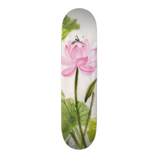 Skateboard Pintura de la acuarela de la flor de Lotus 2