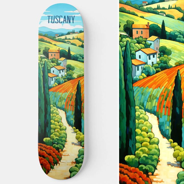 Skateboard Pintura de la Italia toscana | Arte de viajes (Painting of Tuscany Italy | Travel Art Skateboard)