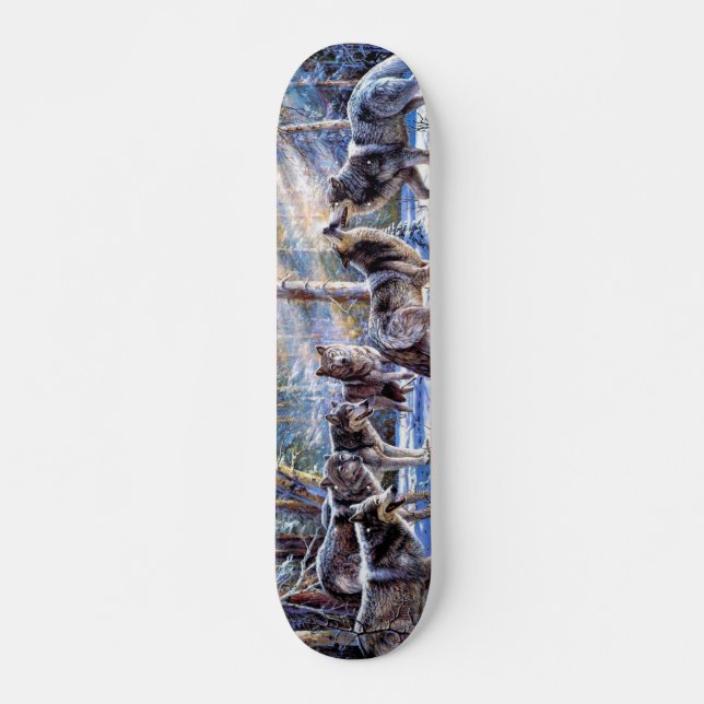 Skateboard Pintura de lobos grises (Anverso )