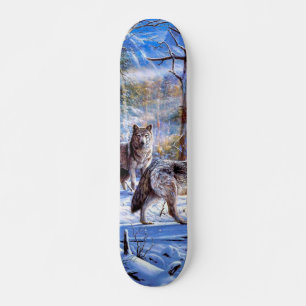 Skateboard Pintura de lobos grises