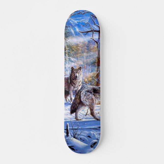 Skateboard Pintura de lobos grises (Anverso )