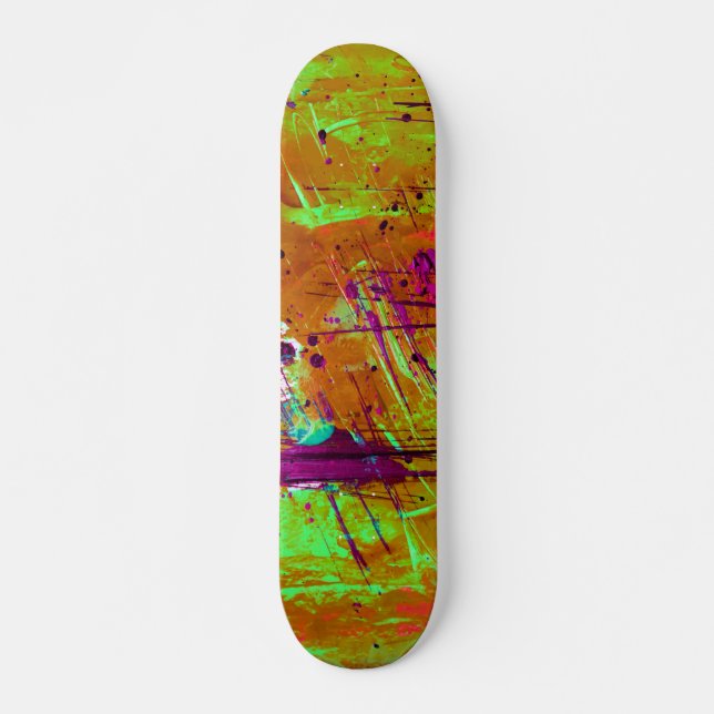 Skateboard Pintura de mancha de abstrato verde neón colorida (Anverso )