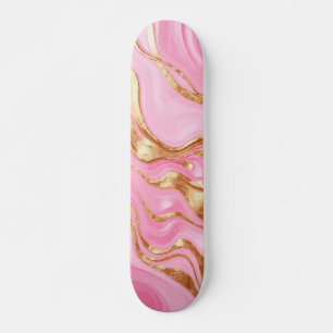 Skateboard Pintura de mármol rosa con remolinos de acentos do