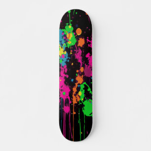 Skateboard Pintura de neón con salpicaduras y goteo arte abst
