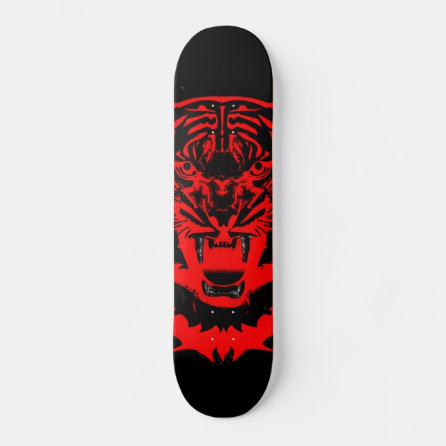 Skateboard Pintura de tigre en negro y rojo (Anverso)