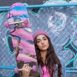 Skateboard Pintura De Un Árbol De Cerezo En Flor