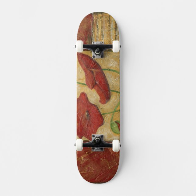 Skateboard Pintura floral con pinceladas de cepillo visibles (Anverso)