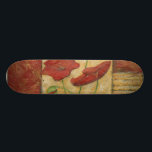 Skateboard Pintura floral con pinceladas de cepillo visibles<br><div class="desc">Las pinceladas se ven en esta pintura floral de Chariklia Zarris. Dos flores rojas se sientan en el medio de la pieza con hierba en el fondo y unas cuantas hojas flotando en la parte superior. ¡Una escena caprichosa que haría un gran regalo!</div>