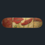 Skateboard Pintura floral con pinceladas de cepillo visibles<br><div class="desc">Las pinceladas se ven en esta pintura floral de Chariklia Zarris. Dos flores rojas se sientan en el medio de la pieza con hierba en el fondo y unas cuantas hojas flotando en la parte superior. ¡Una escena caprichosa que haría un gran regalo!</div>