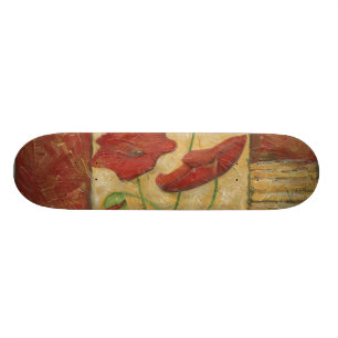 Skateboard Pintura floral con pinceladas visibles de pincel