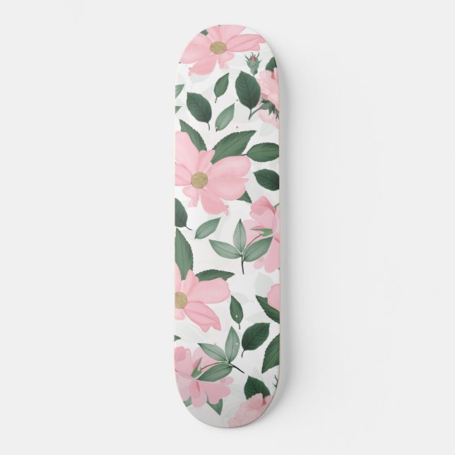 Skateboard Pintura floral de rosas rosadas delgadas (Anverso)