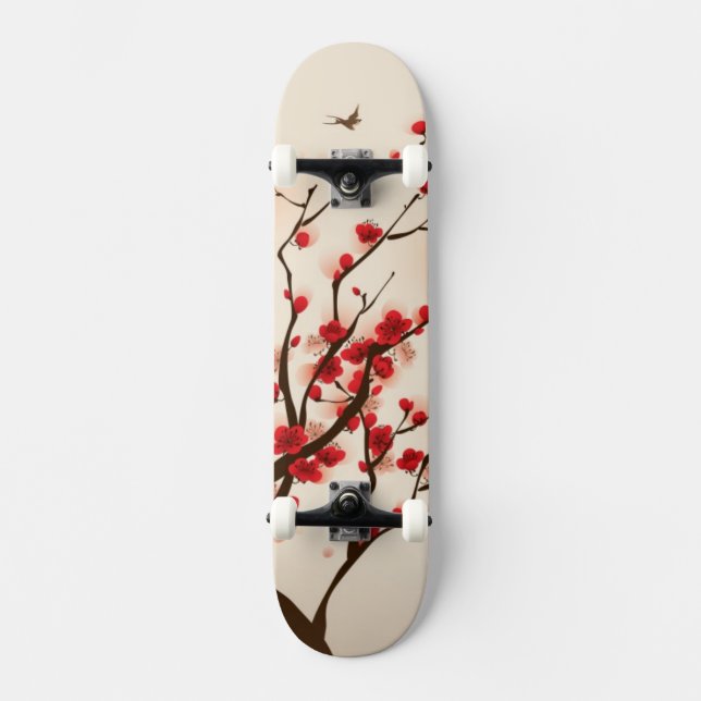 Skateboard Pintura oriental del estilo, flor del ciruelo en (Anverso)