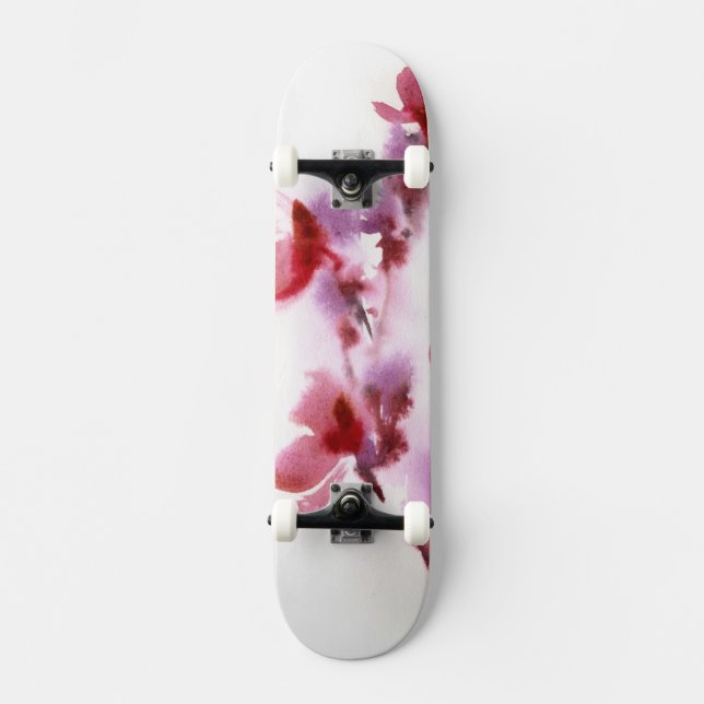 Skateboard Pinturas florales abstractas 3 de la acuarela (Anverso)