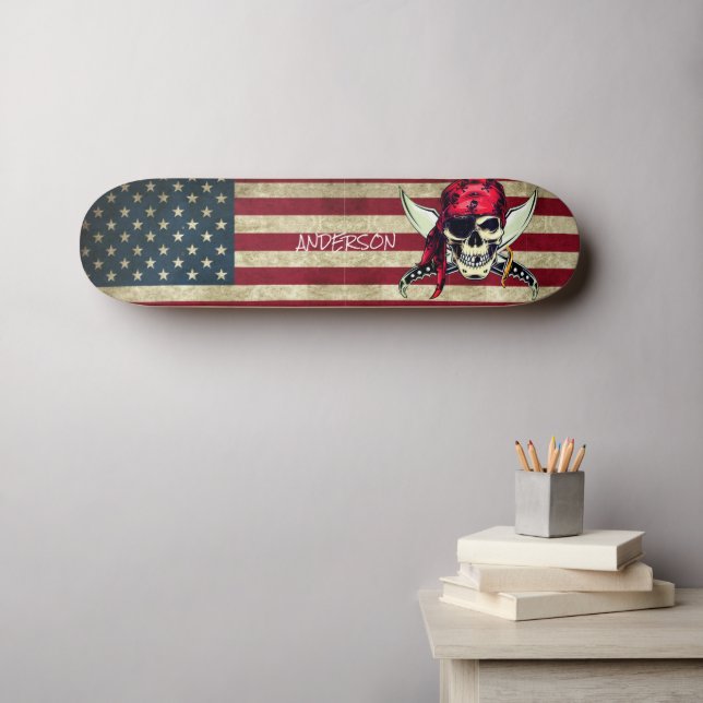 Skateboard Pirata Americano con parche (Arte de pared (horz))