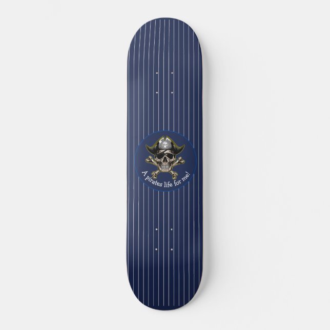 Skateboard pirata de cráneo azul naumático (Anverso)
