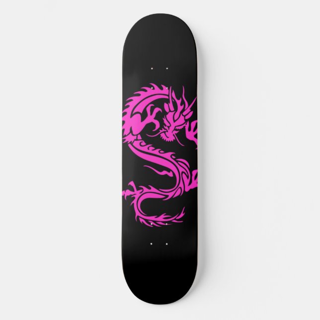 Skateboard Pizarra para patinaje sobre dragón rosa (Anverso)