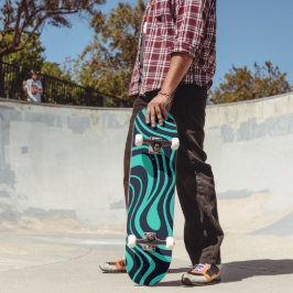 Skateboard Pizarra Teal Abstracta Dinámica Negrita de 8 pulga