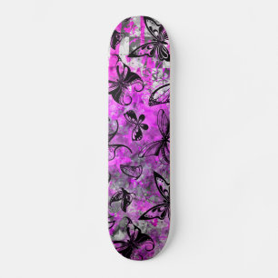 Skateboard Placa de esquí de graffiti de mariposa rosa