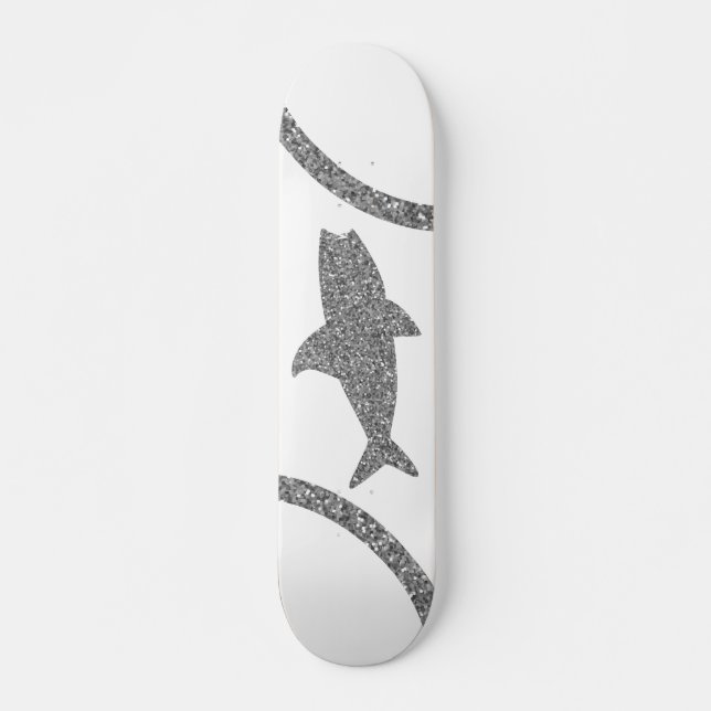 Skateboard Placa de patinaje blanco Purpurina de color plata  (Anverso )