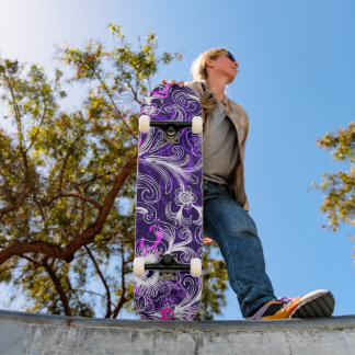 Skateboard Placa de patinaje Dd de color morado blanco y rosa