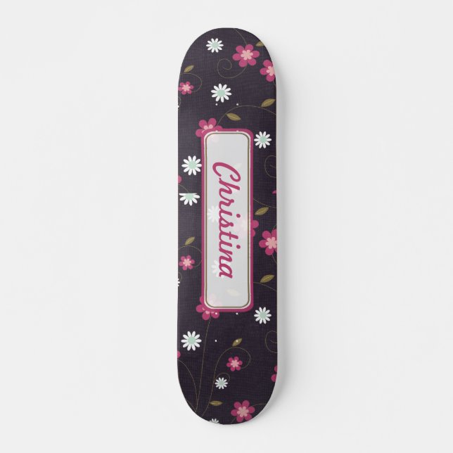 Skateboard Placa de patinaje de Flores Rosadas Comp (Anverso )