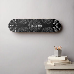 Skateboard Placa de patinaje de Mandala blanca y negra