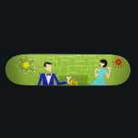 Skateboard Placa de patinaje para parejas moderna de mediados<br><div class="desc">Este Skateboard Pareja Moderna de Mid Century se parece a una escena de una comedia romántica. El estilo de los años 60, de diseño minimalista, cuenta con una atractiva pareja de personalizados que disfrutan de una romántica velada en casa. La sofisticada sala cuenta con una pared de piedra verde con...</div>