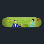 Skateboard Placa de patinaje para parejas moderna de mediados<br><div class="desc">Este Skateboard Pareja Moderna de Mid Century se parece a una escena de una comedia romántica. El estilo de los años 60, de diseño minimalista, cuenta con una atractiva pareja de personalizados que disfrutan de una romántica velada en casa. La sofisticada sala cuenta con una pared de piedra verde con...</div>