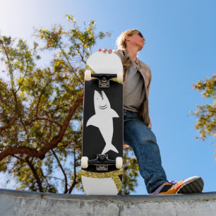 Skateboard Placa de patinaje para tiburones blancos Purpurina