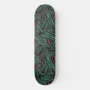 Skateboard Placa de patrón floral verde y rosa