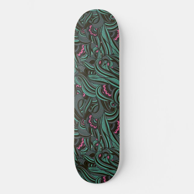 Skateboard Placa de patrón floral verde y rosa (Anverso)
