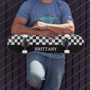 Skateboard Placa de verificación en blanco y negro