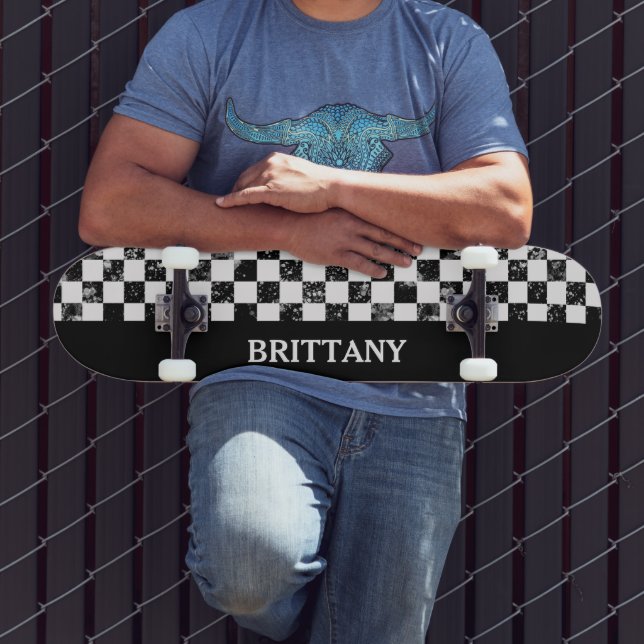 Skateboard Placa de verificación en blanco y negro (Exterior 3)