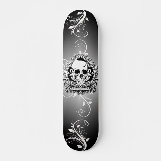 Skateboard Placa Skate en blanco y negro con cráneo (Anverso )