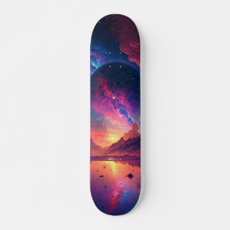 Skateboard Planeta Galaxy colorido con vistas al lago Alien