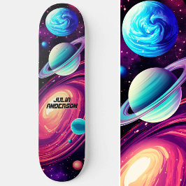 Skateboard Planetas del universo cósmico Galaxia rosa y azul