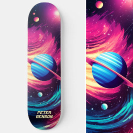 Skateboard Planetas del Universo Cósmico Rosa y Azul