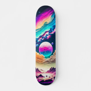 Skateboard Planetas y nubes en el universo