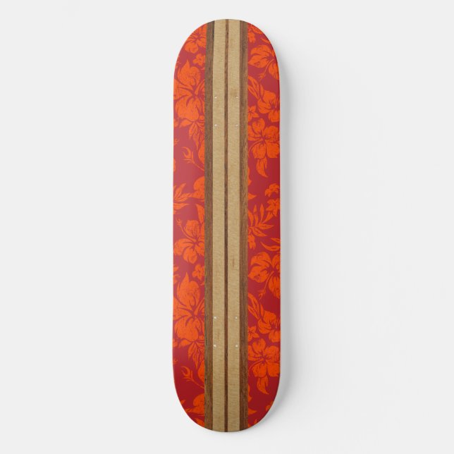 Skateboard Playa Sunset Vintage Surf Hawaiano Madera Falsa (Anverso)