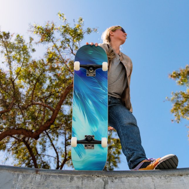 Skateboard Pluma abstracta verde azul (Exterior 1)