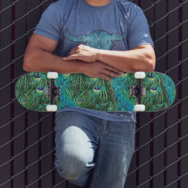 Skateboard Plumas de pavo real, abstractas - geniales