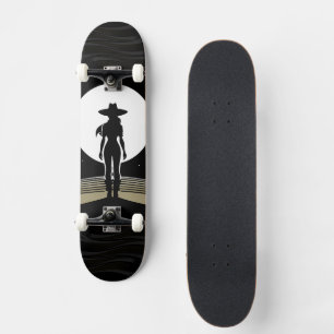 Skateboard Poder Femenino Vaquero Mágico Bajo la Luz de la Lu