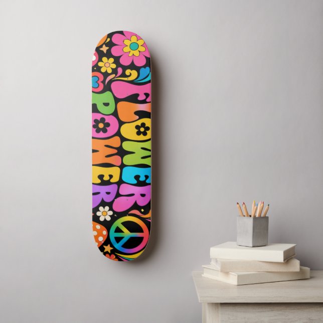 Skateboard Poder Floral Retro 60s-70s (Arte de la pared)