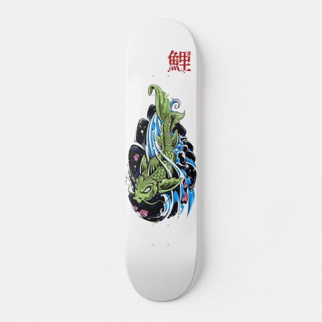 Skateboard Poisson Koi style aquarelle japonais (Anverso)