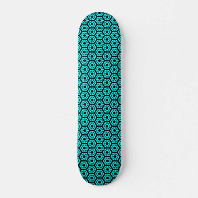 Skateboard Polígonos v1 - Negro y cian (Anverso )