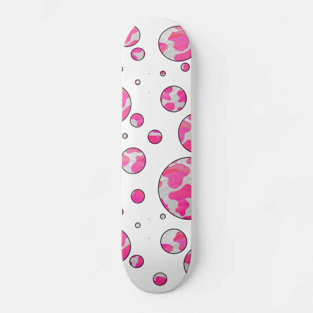 Skateboard Polka Dot Cow rosa y blanco (Anverso)