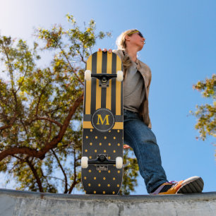 Skateboard Polka Dot, rayas doradas y negras